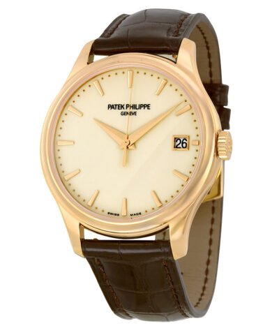 Patek Philippe Calatrava Mechanical Ivory Dial Leather Men's Watch 5227R-001