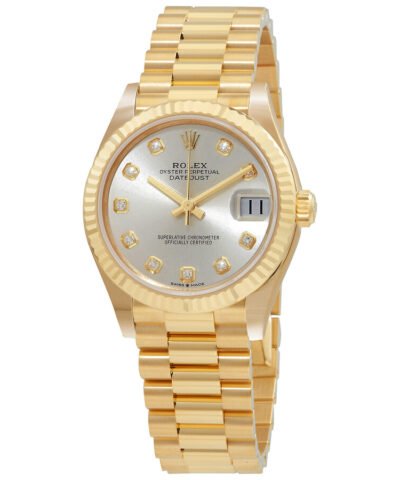 Rolex Datejust 31 Automatic 18kt Yellow Gold Diamond Silver Dial Ladies Watch 278278SDP