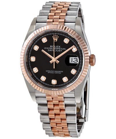 Rolex Datejust 36 Black Diamond Dial Automatic Men's Steel and 18kt Everose Gold Jubilee Watch 126231BKDJ